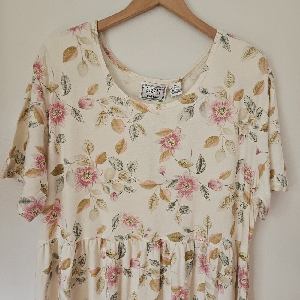 Vintage 90s Bizzit Collection Midi Dress Womens 2x Floral Cottage Prairie Pocket - Picture 2 of 15